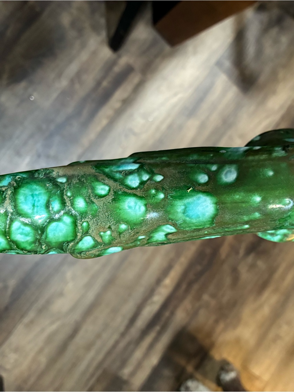 Vintage Green Ceramic Peacock Pair with Turquoise Speckle - Picture 6 of 9